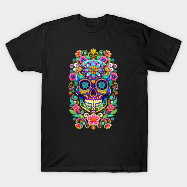 Sugar Skull Art - Vibrant Expression of Tradition T-Shirt by ImaginativeInkPOD